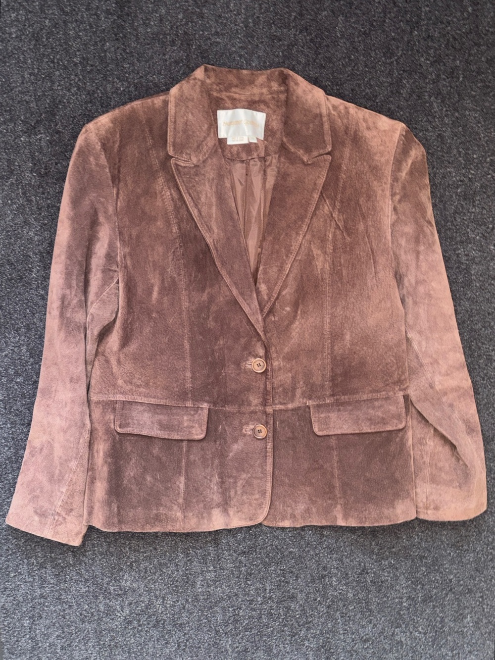 Vtg Margaret Godfrey Leather Suede Jacket Woman’s Sz 14 Brown Minimalist Blazer